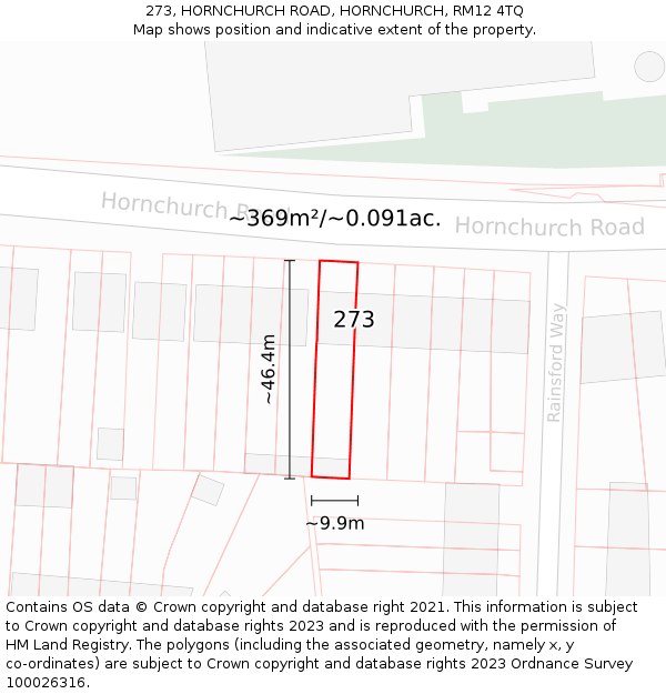 273, HORNCHURCH ROAD, HORNCHURCH, RM12 4TQ: Plot and title map