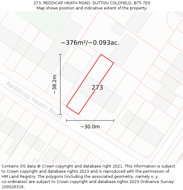 273, REDDICAP HEATH ROAD, SUTTON COLDFIELD, B75 7ES: Plot and title map