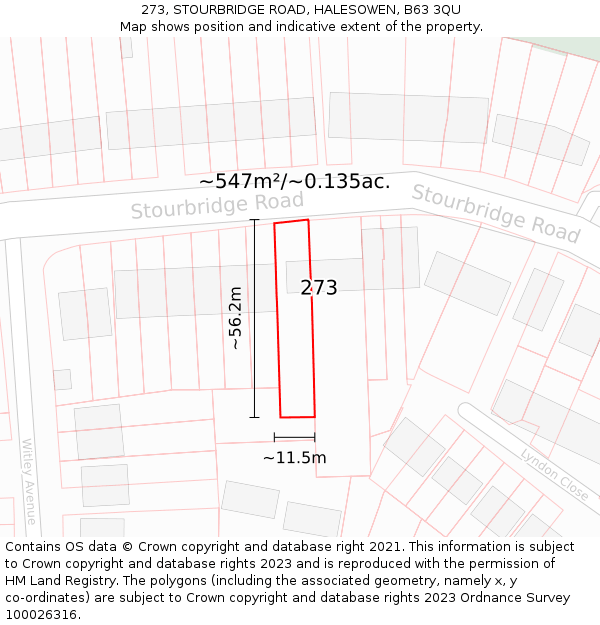 273, STOURBRIDGE ROAD, HALESOWEN, B63 3QU: Plot and title map