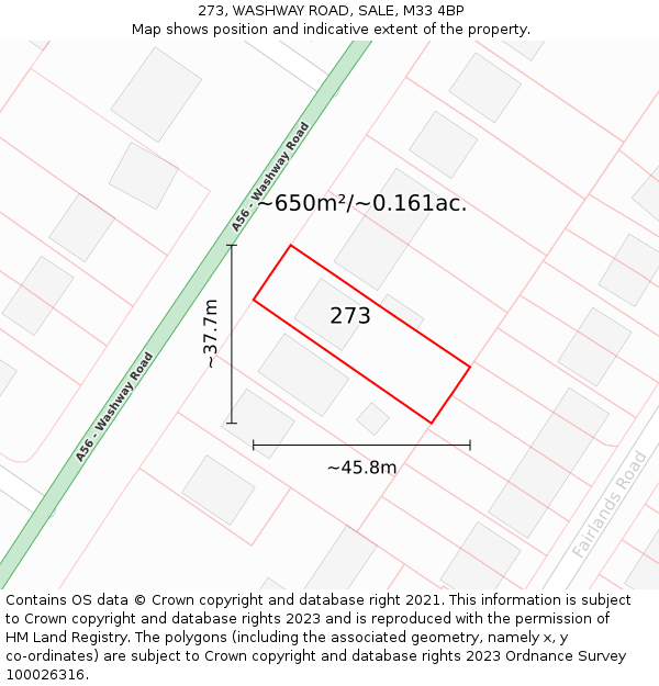 273, WASHWAY ROAD, SALE, M33 4BP: Plot and title map