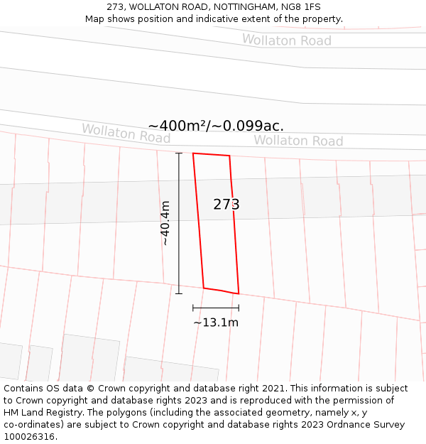 273, WOLLATON ROAD, NOTTINGHAM, NG8 1FS: Plot and title map
