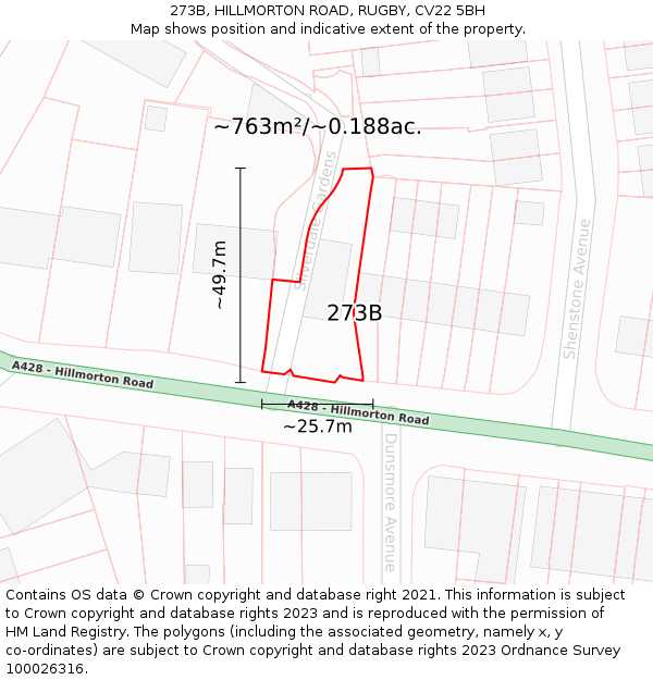 273B, HILLMORTON ROAD, RUGBY, CV22 5BH: Plot and title map