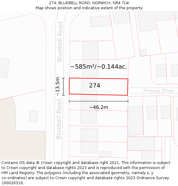 274, BLUEBELL ROAD, NORWICH, NR4 7LW: Plot and title map