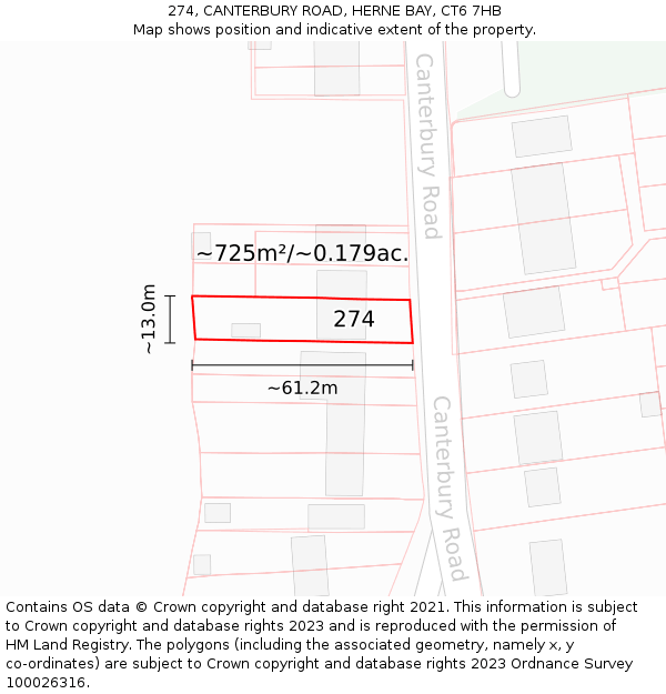 274, CANTERBURY ROAD, HERNE BAY, CT6 7HB: Plot and title map