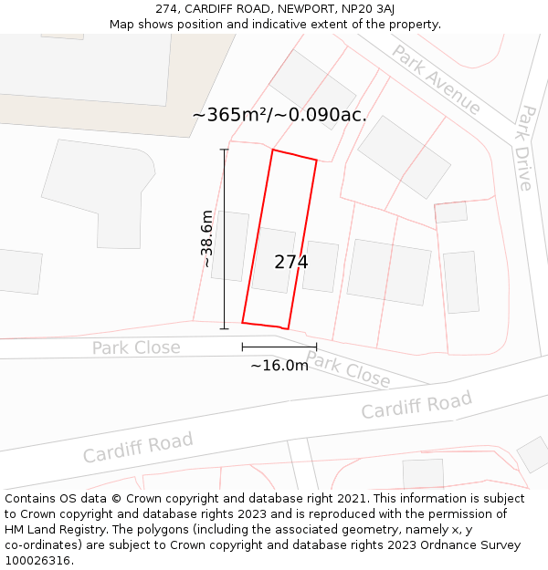 274, CARDIFF ROAD, NEWPORT, NP20 3AJ: Plot and title map