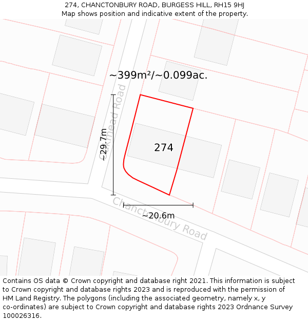 274, CHANCTONBURY ROAD, BURGESS HILL, RH15 9HJ: Plot and title map