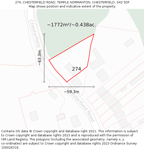 274, CHESTERFIELD ROAD, TEMPLE NORMANTON, CHESTERFIELD, S42 5DF: Plot and title map