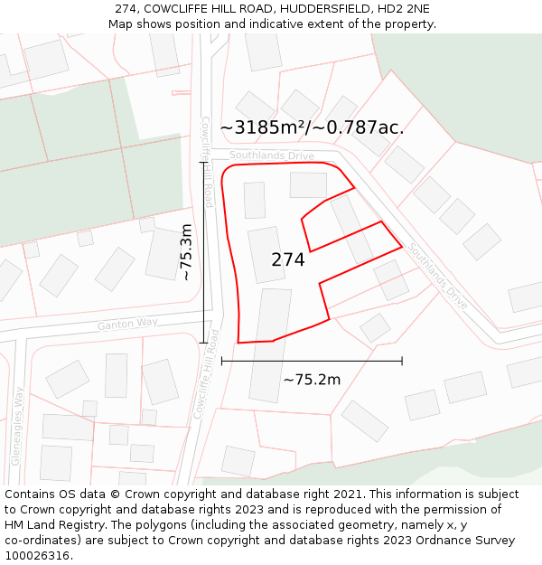 274, COWCLIFFE HILL ROAD, HUDDERSFIELD, HD2 2NE: Plot and title map