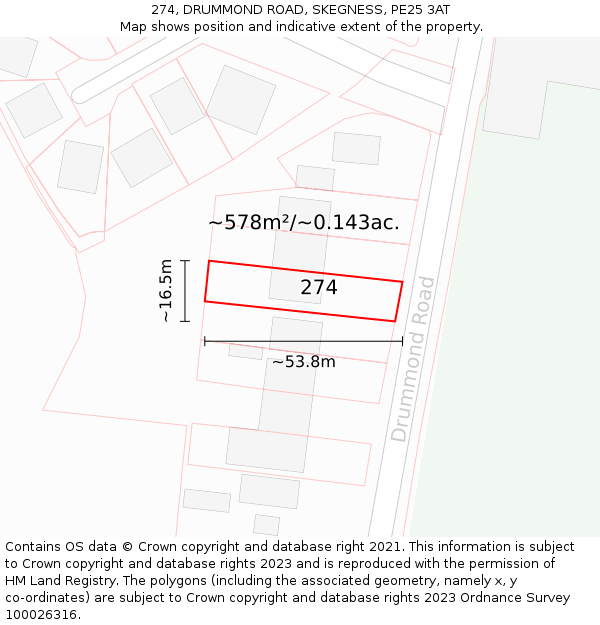 274, DRUMMOND ROAD, SKEGNESS, PE25 3AT: Plot and title map