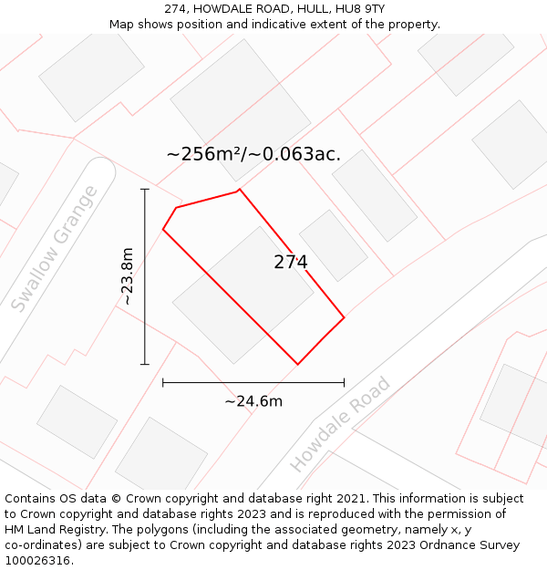 274, HOWDALE ROAD, HULL, HU8 9TY: Plot and title map