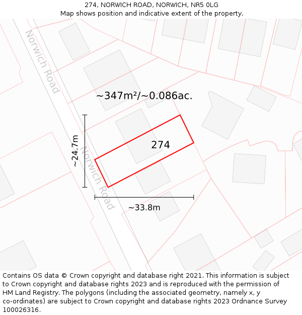 274, NORWICH ROAD, NORWICH, NR5 0LG: Plot and title map