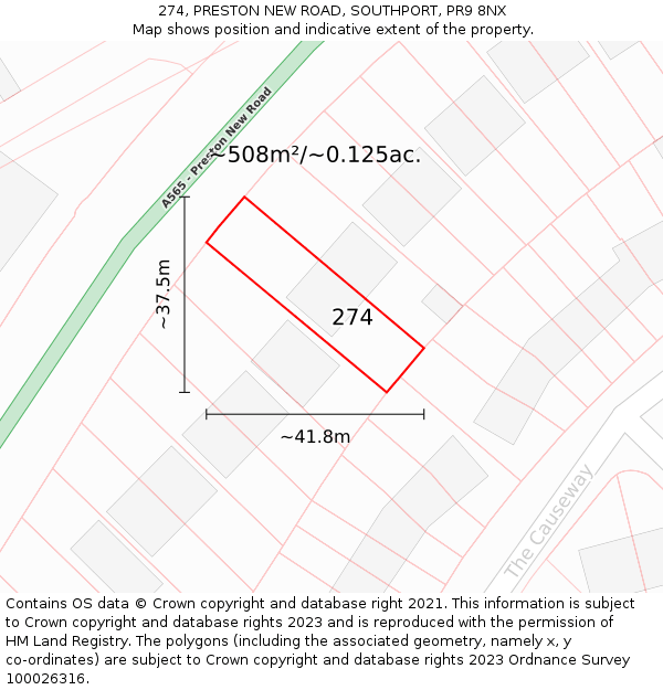 274, PRESTON NEW ROAD, SOUTHPORT, PR9 8NX: Plot and title map