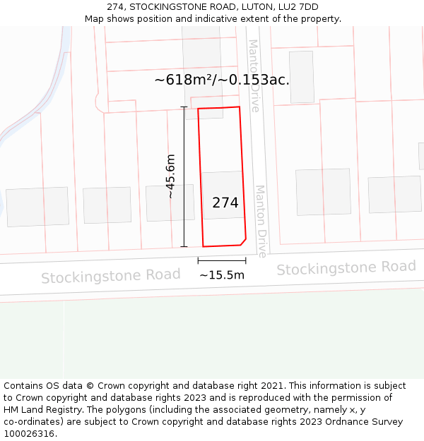 274, STOCKINGSTONE ROAD, LUTON, LU2 7DD: Plot and title map