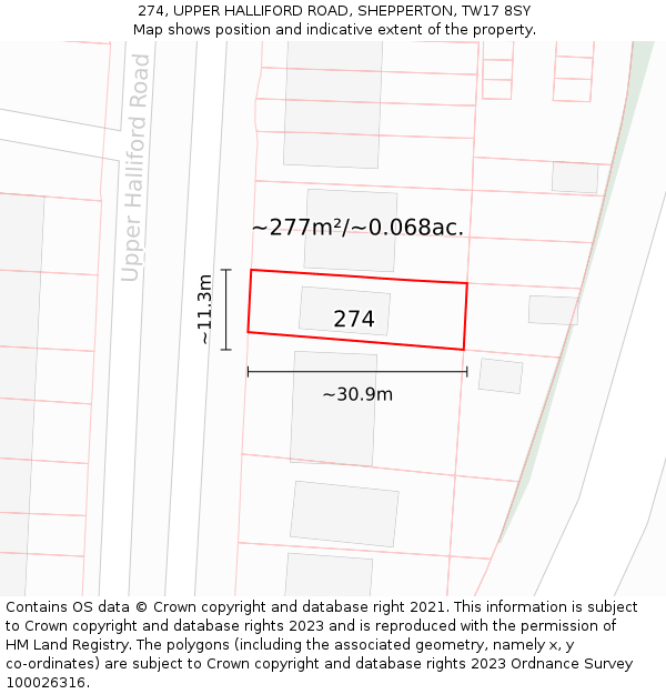 274, UPPER HALLIFORD ROAD, SHEPPERTON, TW17 8SY: Plot and title map