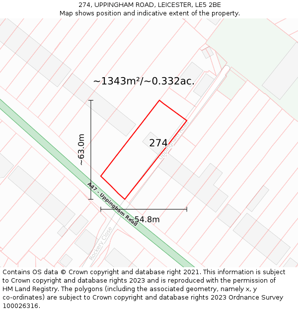 274, UPPINGHAM ROAD, LEICESTER, LE5 2BE: Plot and title map