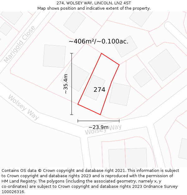 274, WOLSEY WAY, LINCOLN, LN2 4ST: Plot and title map