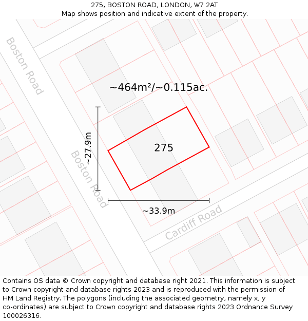275, BOSTON ROAD, LONDON, W7 2AT: Plot and title map
