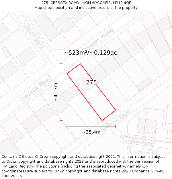 275, CRESSEX ROAD, HIGH WYCOMBE, HP12 4QE: Plot and title map