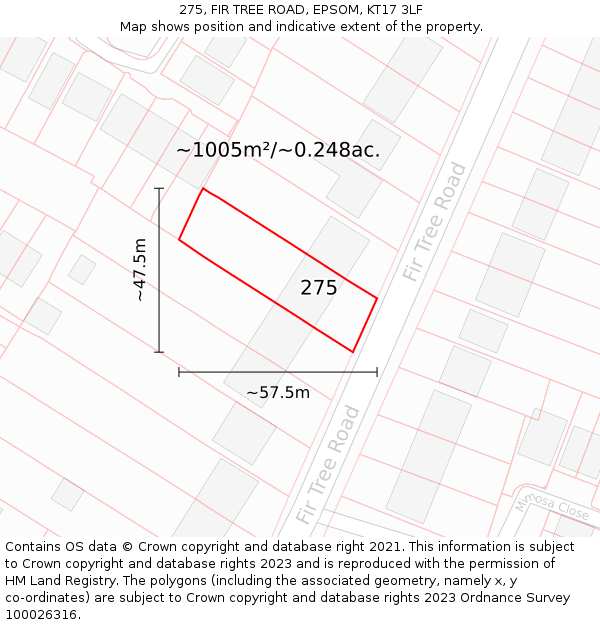 275, FIR TREE ROAD, EPSOM, KT17 3LF: Plot and title map