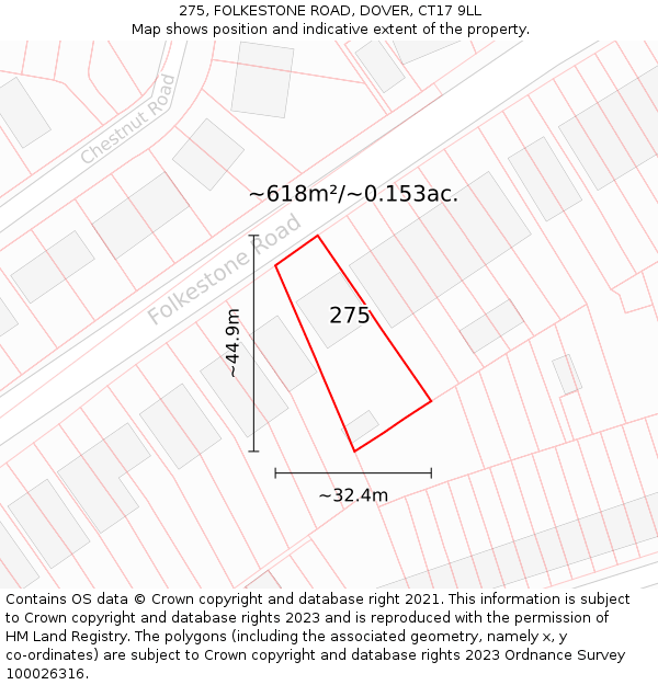 275, FOLKESTONE ROAD, DOVER, CT17 9LL: Plot and title map