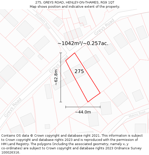 275, GREYS ROAD, HENLEY-ON-THAMES, RG9 1QT: Plot and title map