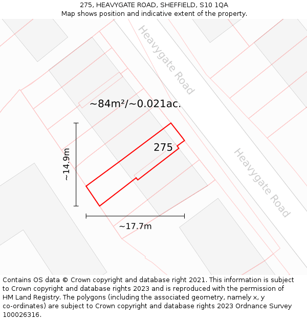 275, HEAVYGATE ROAD, SHEFFIELD, S10 1QA: Plot and title map