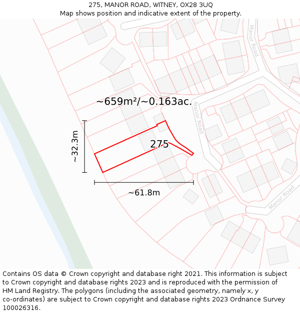 275, MANOR ROAD, WITNEY, OX28 3UQ: Plot and title map