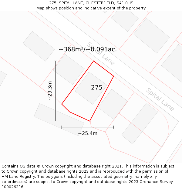 275, SPITAL LANE, CHESTERFIELD, S41 0HS: Plot and title map