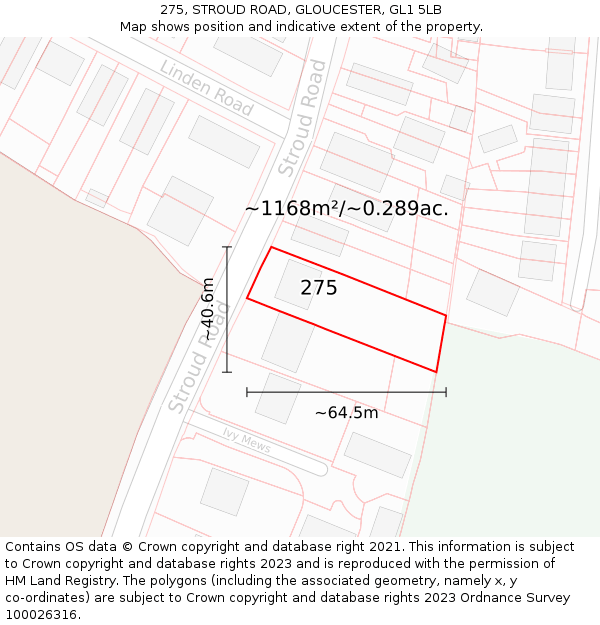 275, STROUD ROAD, GLOUCESTER, GL1 5LB: Plot and title map