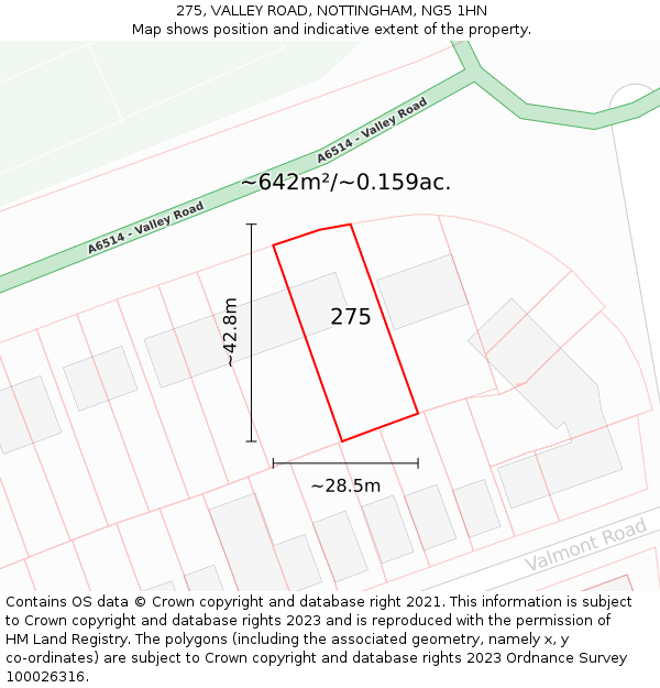 275, VALLEY ROAD, NOTTINGHAM, NG5 1HN: Plot and title map