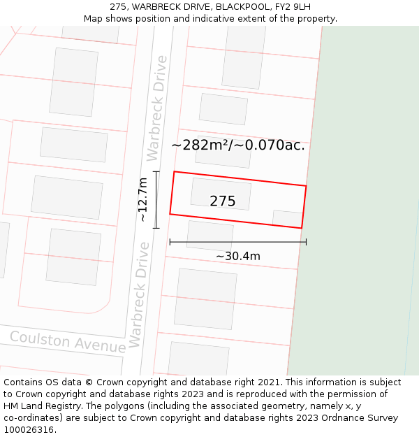 275, WARBRECK DRIVE, BLACKPOOL, FY2 9LH: Plot and title map