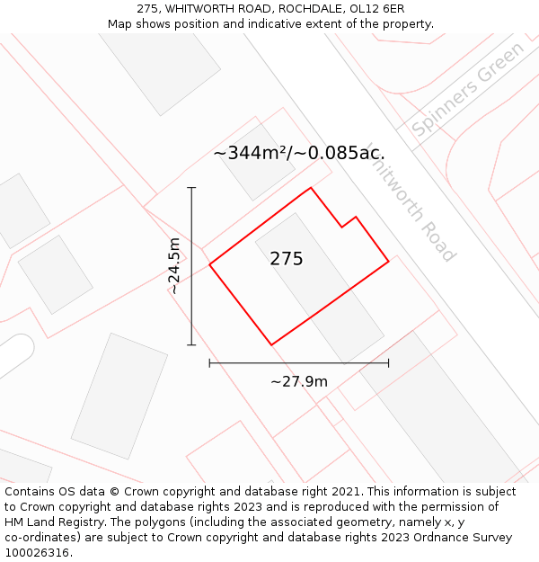 275, WHITWORTH ROAD, ROCHDALE, OL12 6ER: Plot and title map