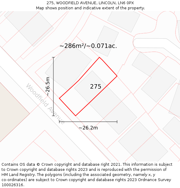 275, WOODFIELD AVENUE, LINCOLN, LN6 0PX: Plot and title map