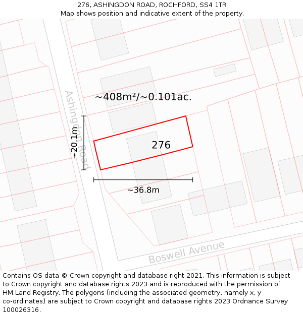 276, ASHINGDON ROAD, ROCHFORD, SS4 1TR: Plot and title map