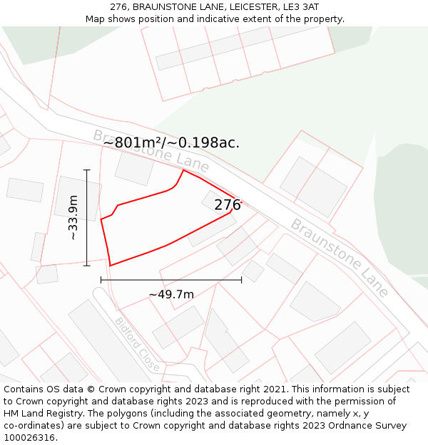 276, BRAUNSTONE LANE, LEICESTER, LE3 3AT: Plot and title map