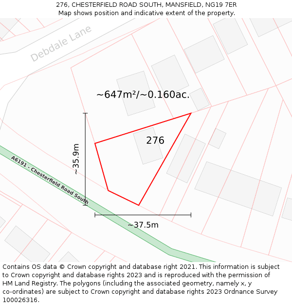 276, CHESTERFIELD ROAD SOUTH, MANSFIELD, NG19 7ER: Plot and title map