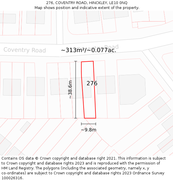 276, COVENTRY ROAD, HINCKLEY, LE10 0NQ: Plot and title map