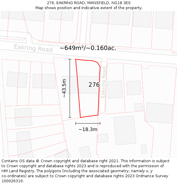 276, EAKRING ROAD, MANSFIELD, NG18 3ES: Plot and title map