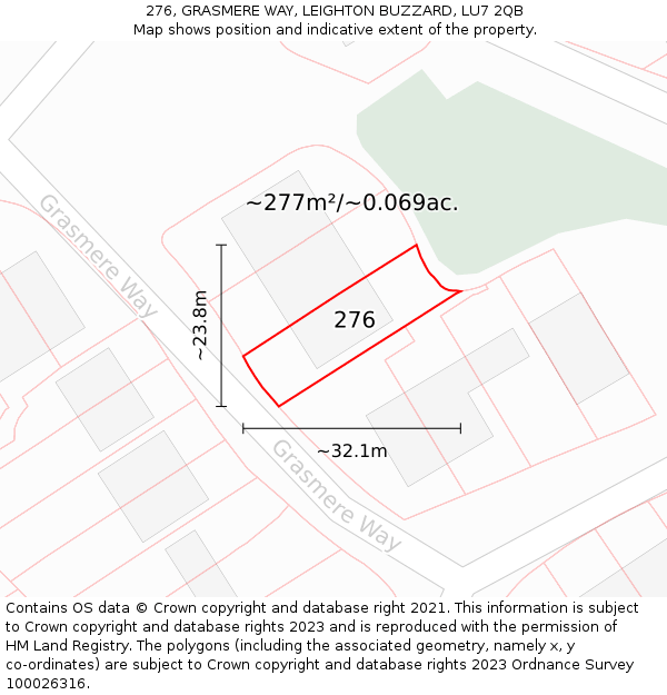 276, GRASMERE WAY, LEIGHTON BUZZARD, LU7 2QB: Plot and title map