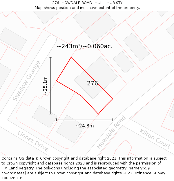 276, HOWDALE ROAD, HULL, HU8 9TY: Plot and title map