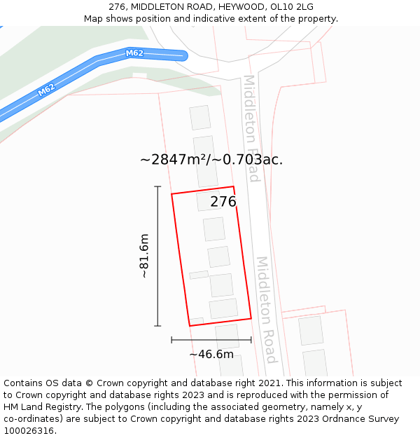276, MIDDLETON ROAD, HEYWOOD, OL10 2LG: Plot and title map