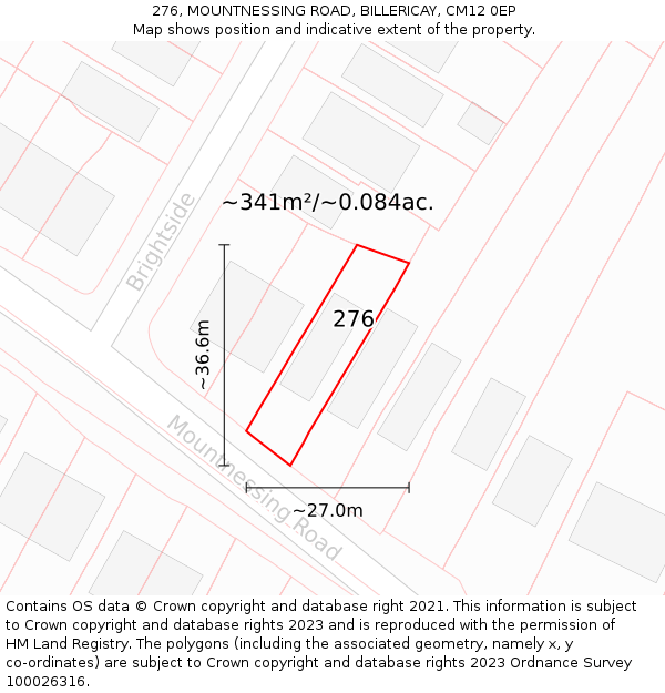 276, MOUNTNESSING ROAD, BILLERICAY, CM12 0EP: Plot and title map