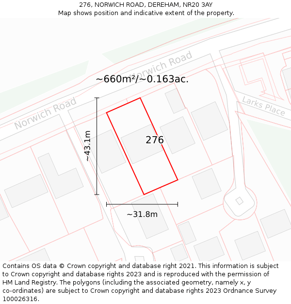 276, NORWICH ROAD, DEREHAM, NR20 3AY: Plot and title map