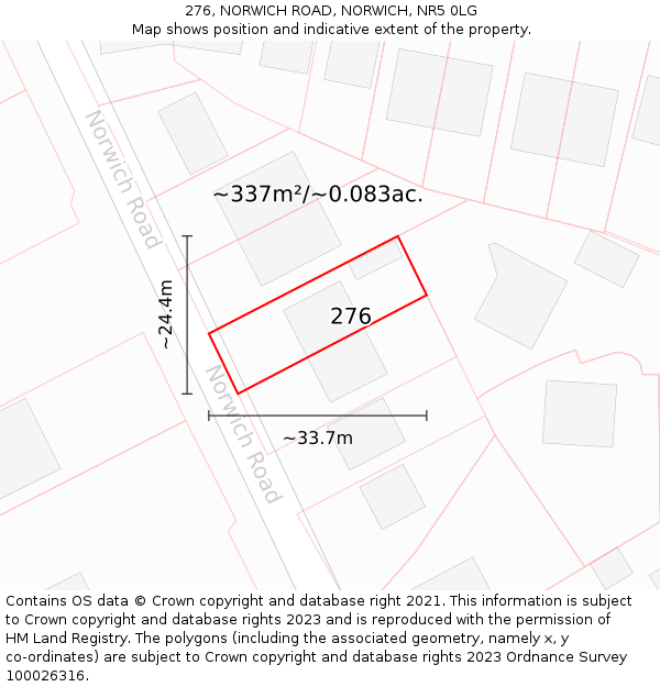 276, NORWICH ROAD, NORWICH, NR5 0LG: Plot and title map
