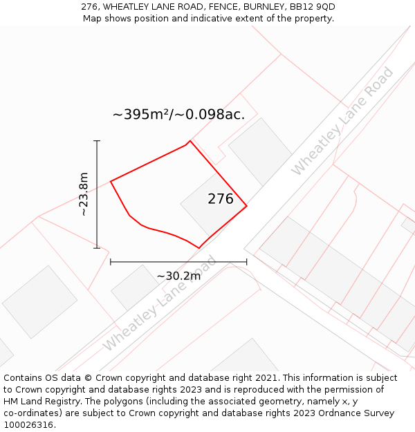 276, WHEATLEY LANE ROAD, FENCE, BURNLEY, BB12 9QD: Plot and title map