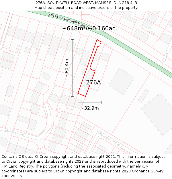 276A, SOUTHWELL ROAD WEST, MANSFIELD, NG18 4LB: Plot and title map