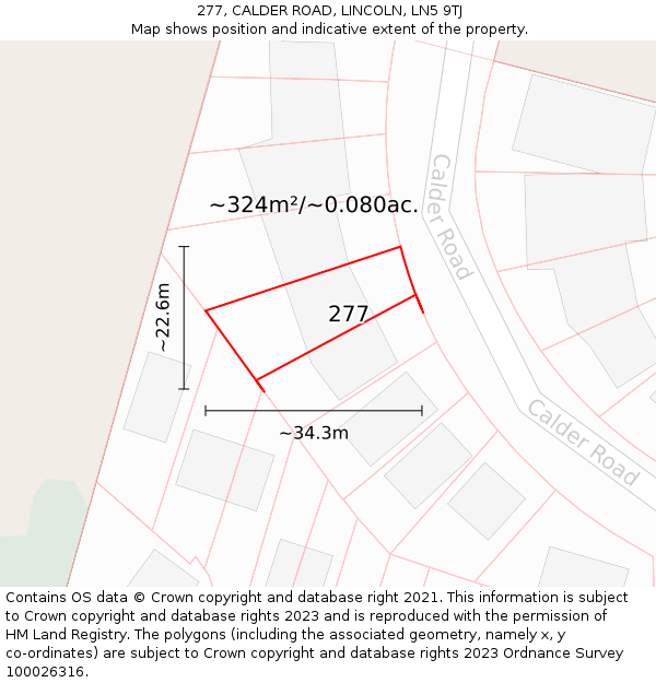 277, CALDER ROAD, LINCOLN, LN5 9TJ: Plot and title map
