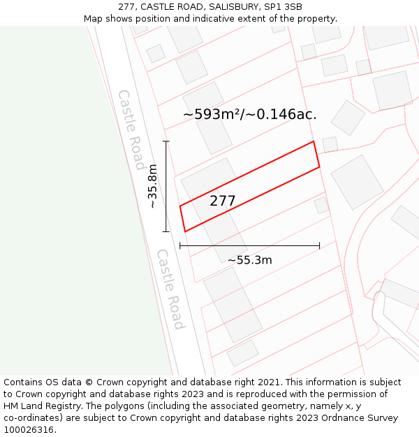 277, CASTLE ROAD, SALISBURY, SP1 3SB: Plot and title map