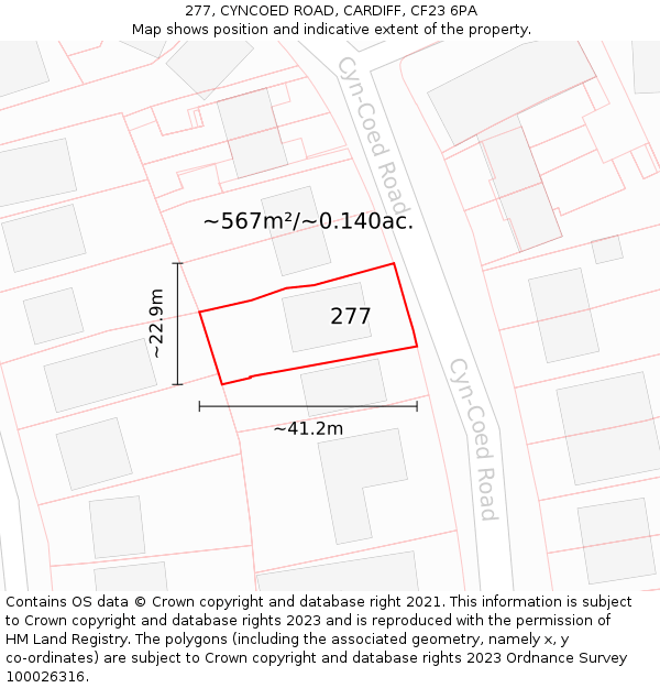 277, CYNCOED ROAD, CARDIFF, CF23 6PA: Plot and title map