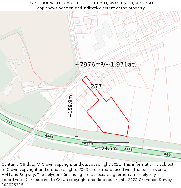 277, DROITWICH ROAD, FERNHILL HEATH, WORCESTER, WR3 7SU: Plot and title map